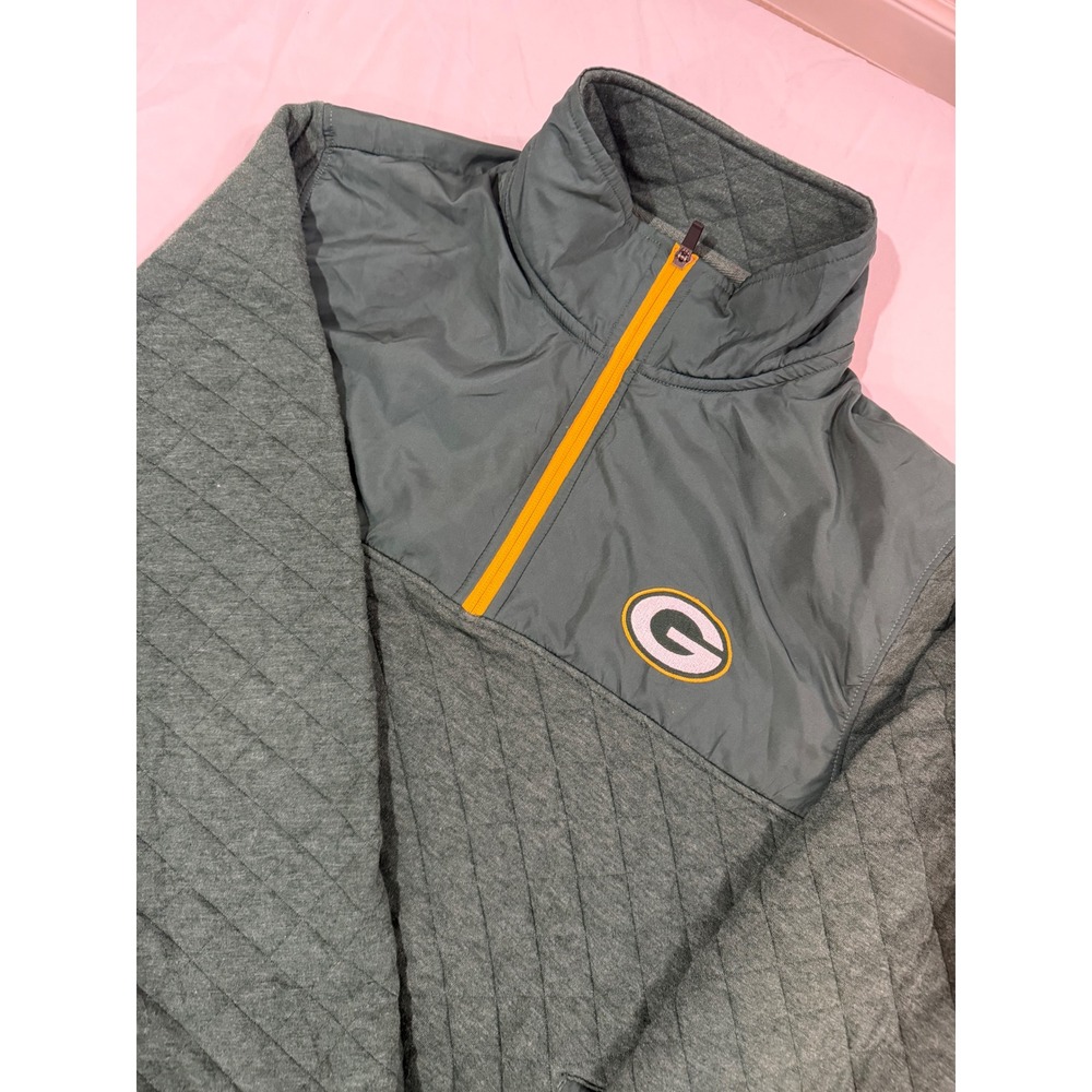 NFL Green Bay Packers Mens Medium Quilted Quarter Zip Pullover Jacket G-III